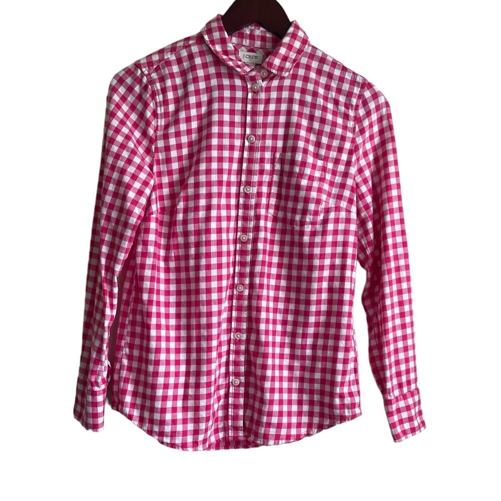 J Crew Women Top XS Pink Buffalo Check Long‎ Sleeve Button Up Preppy Cowgirl